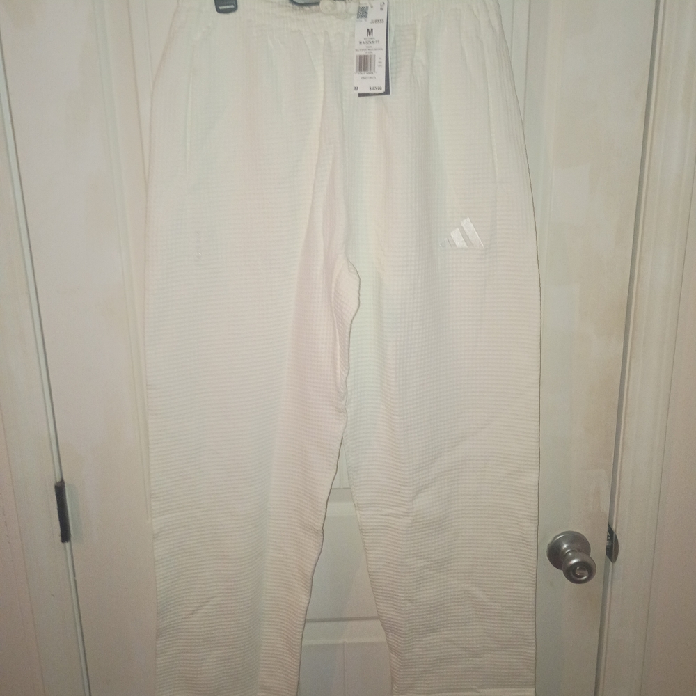 Adidas White Waffle Joggers. Size Medium